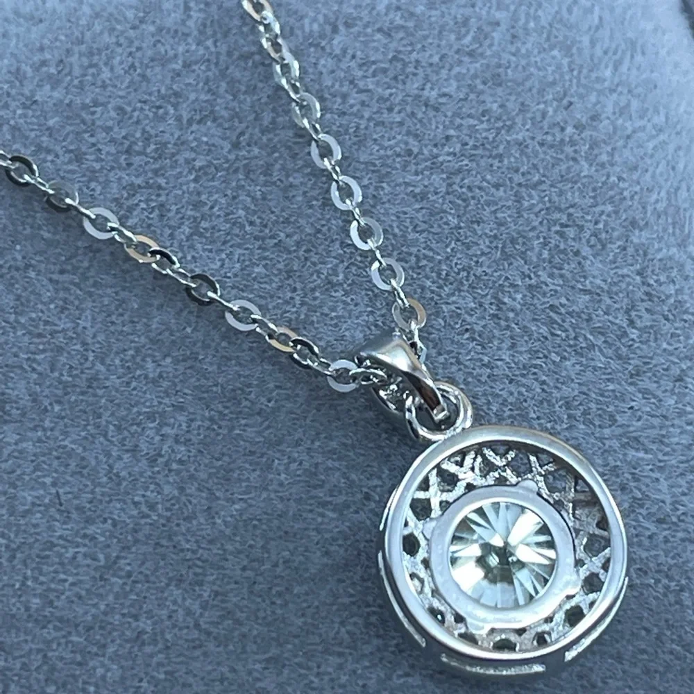 1ct Moissanite Round Cut Sterling Silver Fine Pendant Necklace